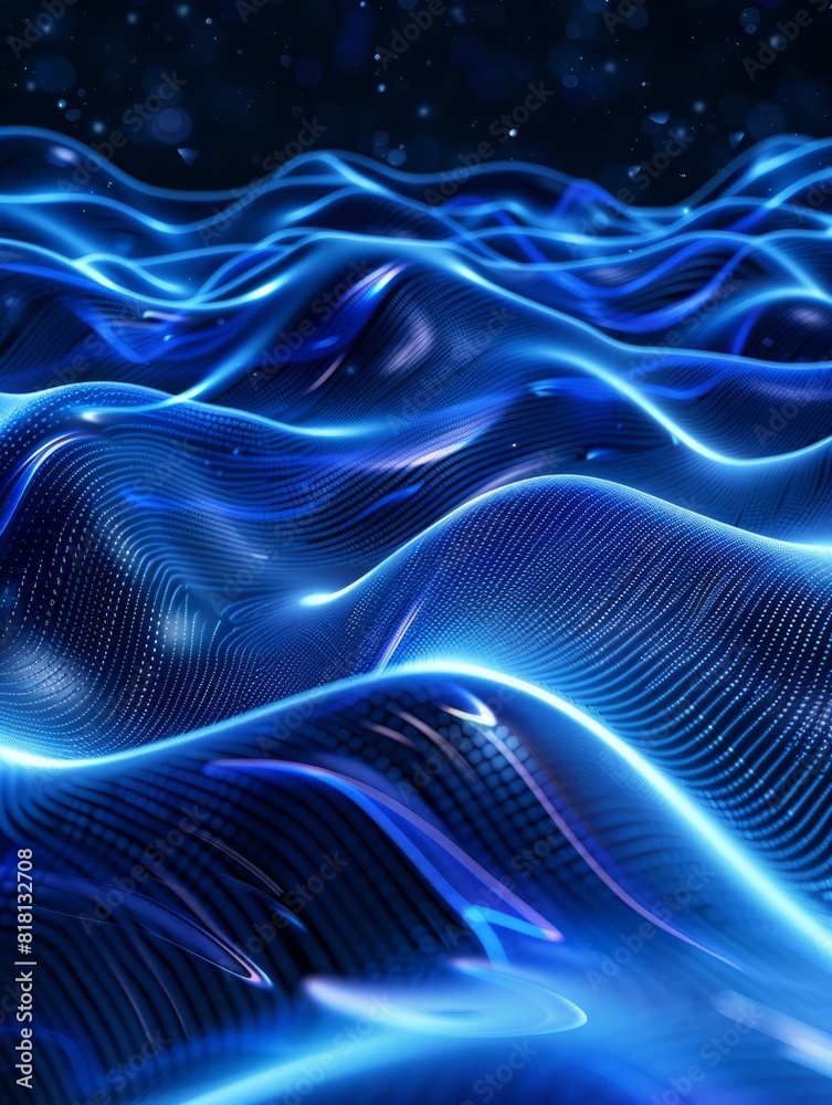 Data technology futuristic illustration. Blue wave pattern on a dark background.