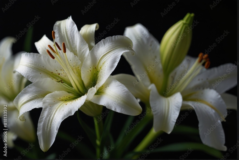 white lilies on a black background white lilies on a black background