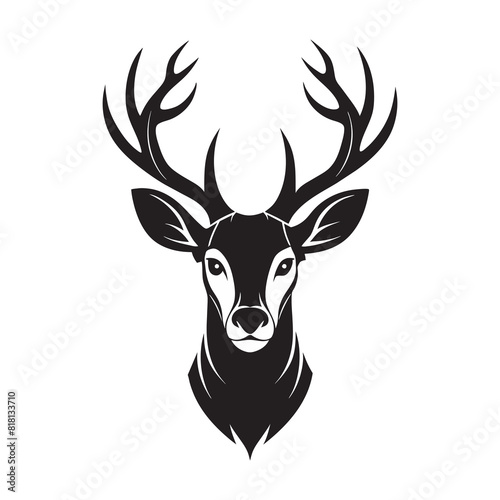  vector silhouette of deer head with antlers isolated 