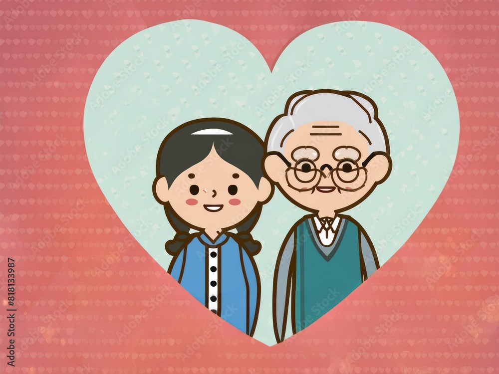 Cute cartoon style smiling grandmother and grandfather with a heart-shaped background for Grandparents Day card vector illustration design. Cute cartoon style smiling grandmother and grandfather with a heart-shaped background for Grandparents Day card vector illustration design.