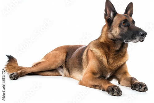 Belgian Malinois Protective Stance: Feature a Belgian Malinois in a protective and alert stance. photo on white isolated background © Aditya