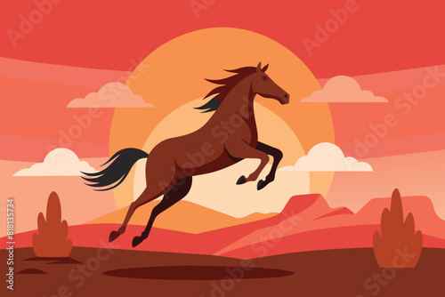 Jumping horse on Desert vector design background