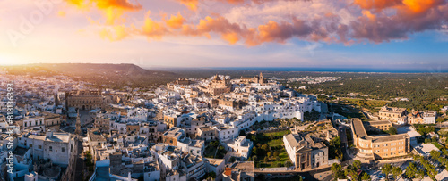 View of Ostuni white town  Brindisi  Puglia  Apulia   Italy  Europe. Old Town is Ostuni s citadel. Ostuni is referred to as the White Town. Ostuni white town skyline and church  Brindisi  Italy.