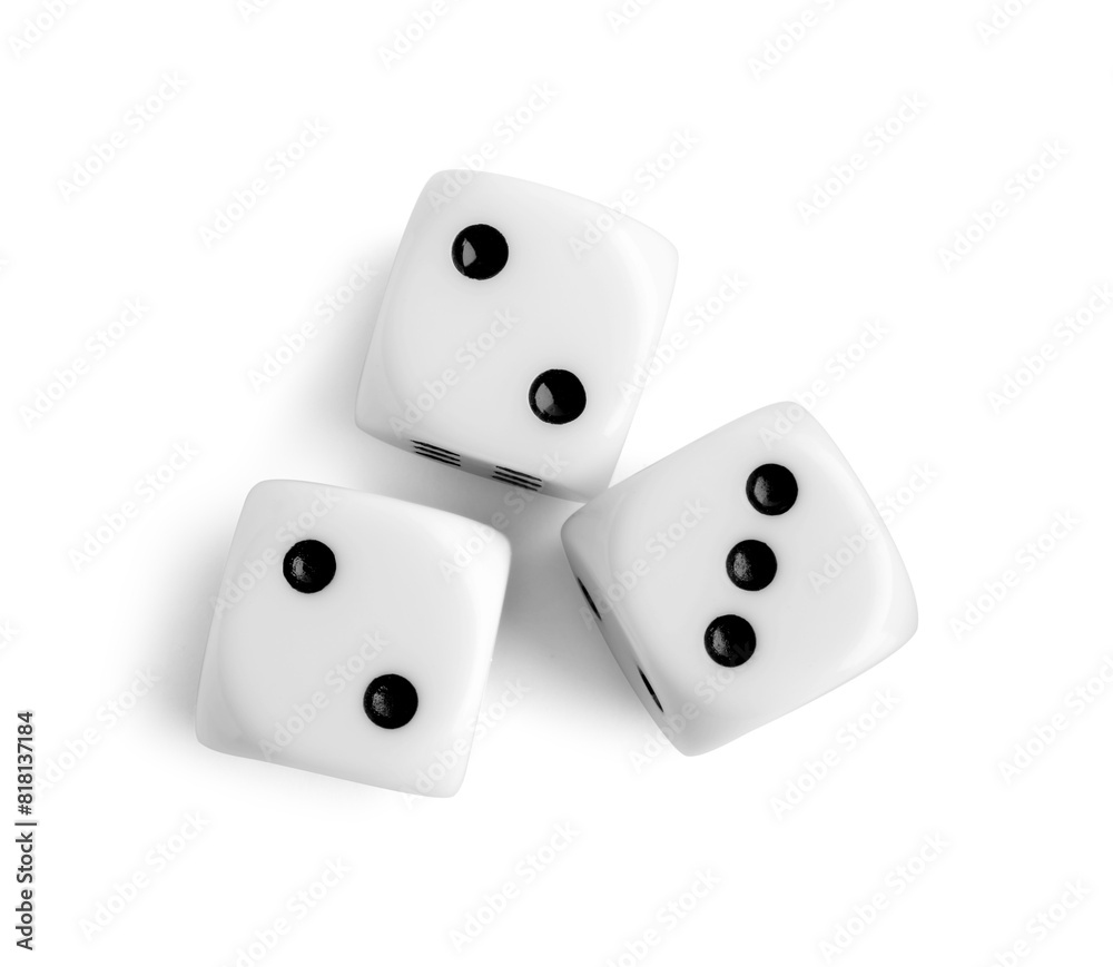 Three dices isolated on white, top view. Game cubes Three dices isolated on white, top view. Game cubes