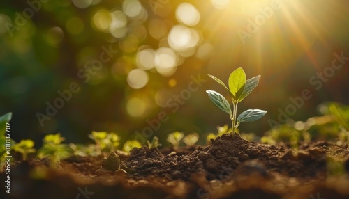 Showing financial developments and business growth with a growing tree on a coin. Planting seedling growing step in garden with sunshine. Concept of business growth  profit  Growth Financial