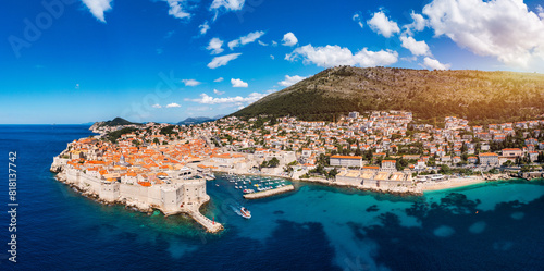 The aerial view of Dubrovnik, a city in southern Croatia fronting the Adriatic Sea, Europe. Old city center of famous town Dubrovnik, Croatia. Dubrovnik historic city of Croatia in Dalmatia.