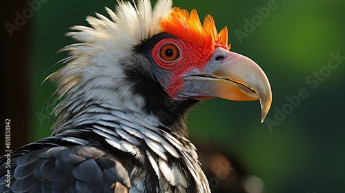 Close-Up of Colorful King Vulture Against Green Background photo