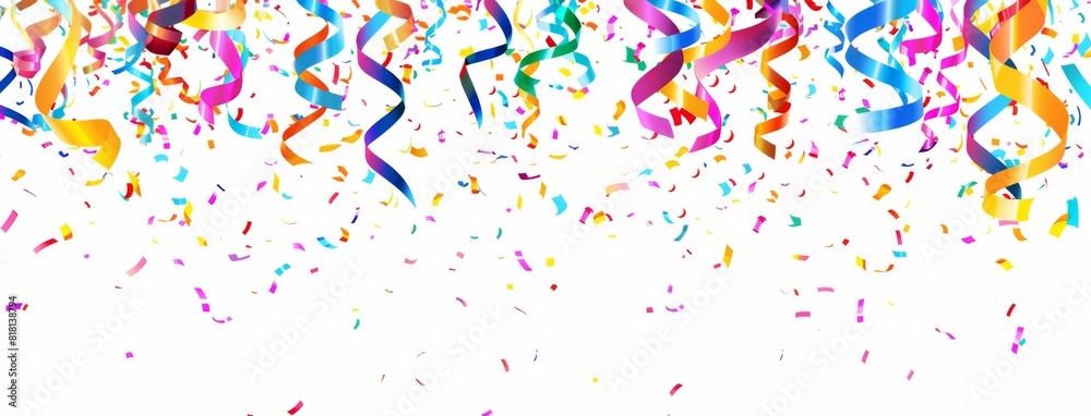 Fototapeta premium Colorful Confetti and Ribbons Falling on White Background: Vector Illustration for Celebration or Party Design