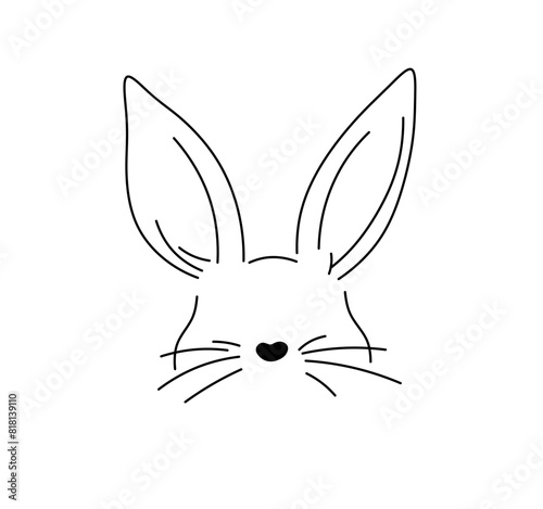 Vector isolated bunny ears and nose with whiskers head muzzle colorless black and white contour line easy drawing