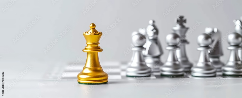 A golden chess piece standing on other silver chess piece A golden chess piece standing on other silver chess piece
