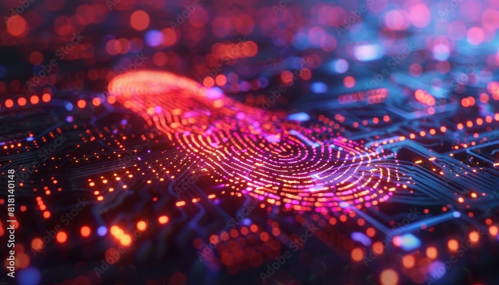 A computer chip with a red fingerprint on it by AI generated image A computer chip with a red fingerprint on it by AI generated image
