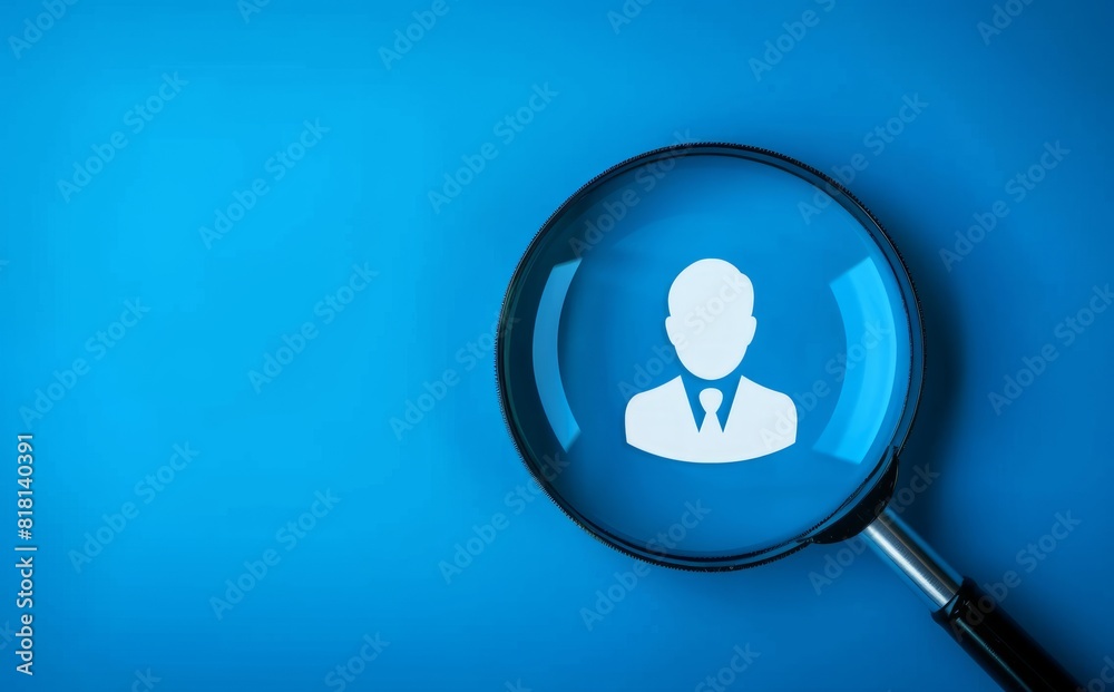 A magnifying glass over the employ icon on a blue background A magnifying glass over the employ icon on a blue background