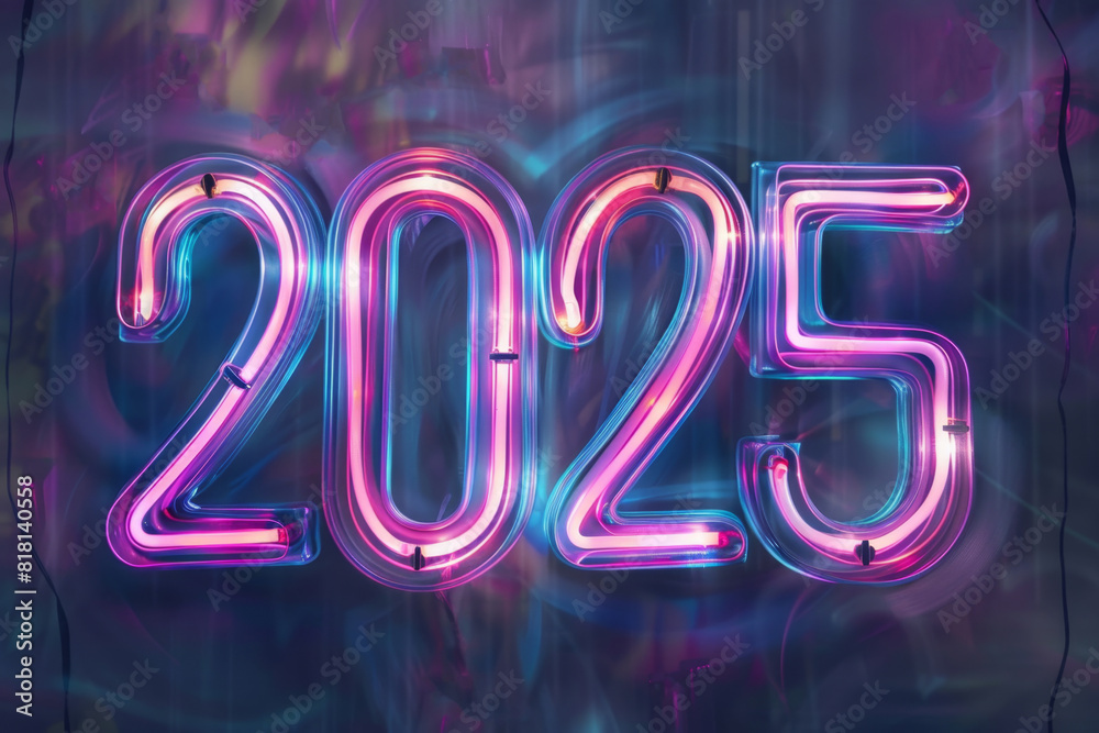 2025 neon numbers, luminous New Year symbol, fluorescent 2025 greeting card, glowing sparkle 2025 neon numbers, luminous New Year symbol, fluorescent 2025 greeting card, glowing sparkle