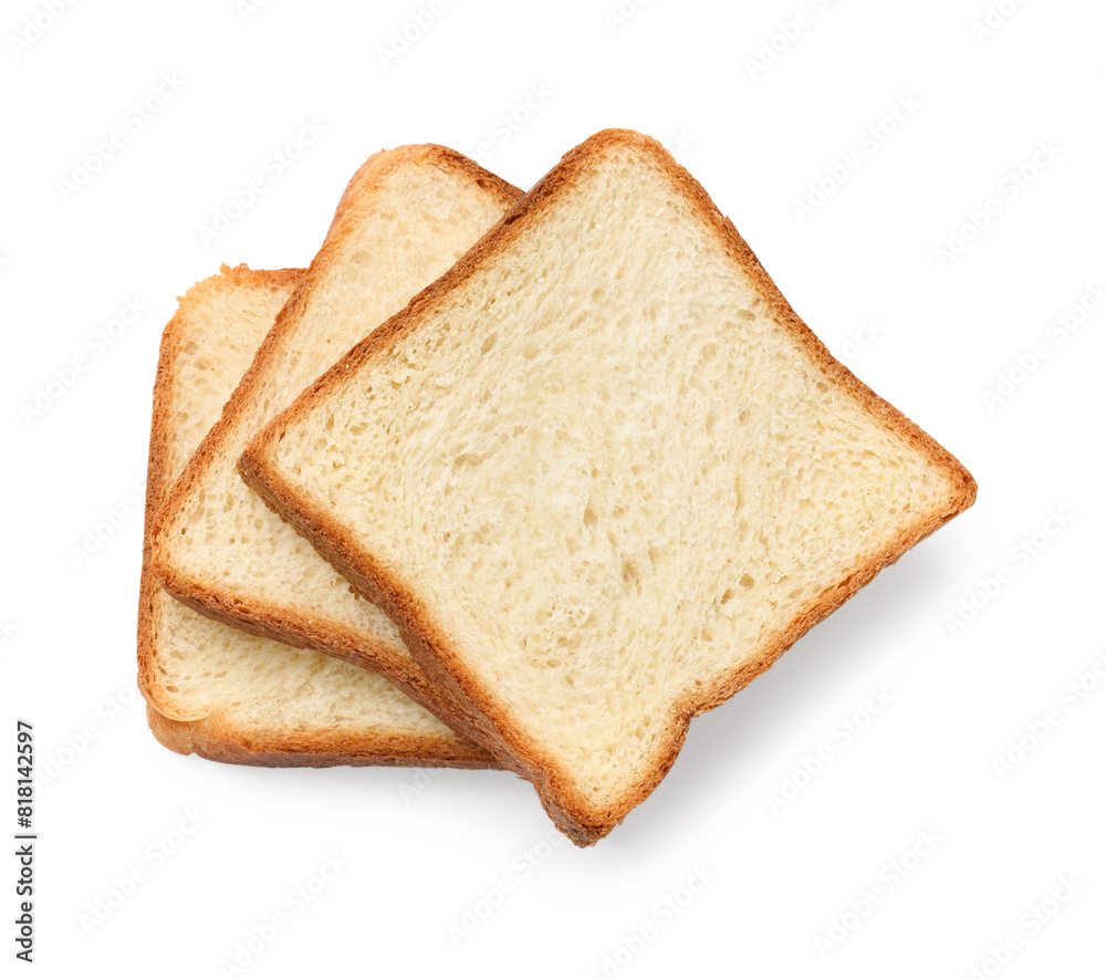 Pieces of fresh toast bread isolated on white, top view Pieces of fresh toast bread isolated on white, top view