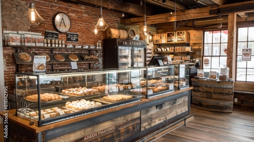 A bakery display filled with a variety of freshly baked pastries, from croissants to muffins and cakes, tempting customers with delicious treats.