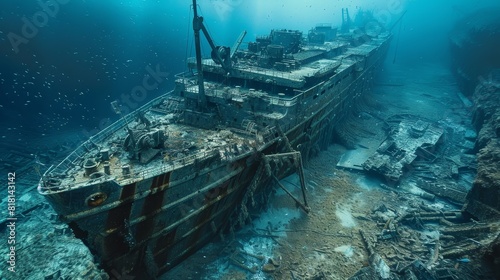 A large, underwater city with a lot of debris and trash photo