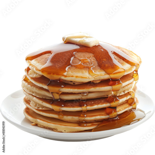 A stack of pancakes with syrup ,isolated on white background