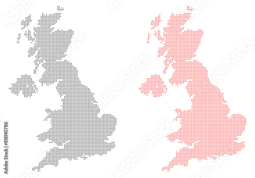 Red and black dotted map of the United Kingdom