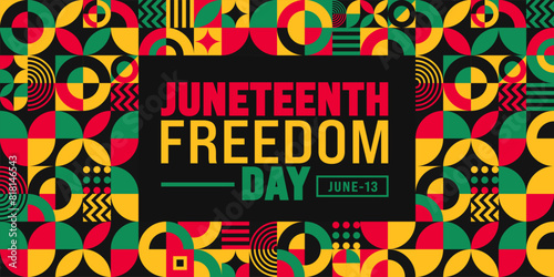 13 June is Juneteenth Freedom Day geometric shape pattern background template. Holiday concept. use to background, banner, placard, card, and poster design template.