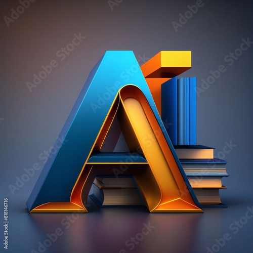 3d illustration of letter A in the form of books on a dark background