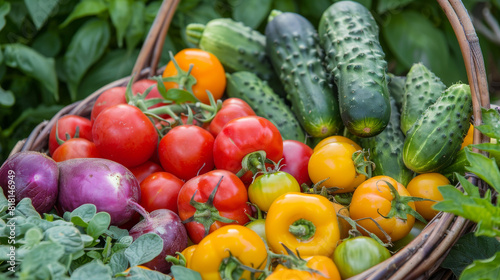 Basket full of vegetables  gardening and farm to table concept