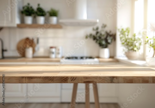 Minimalist white kitchen interior with wooden accents