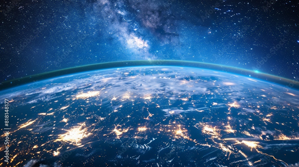 Obraz premium A view of the Earth from space, with the night sky filled with stars