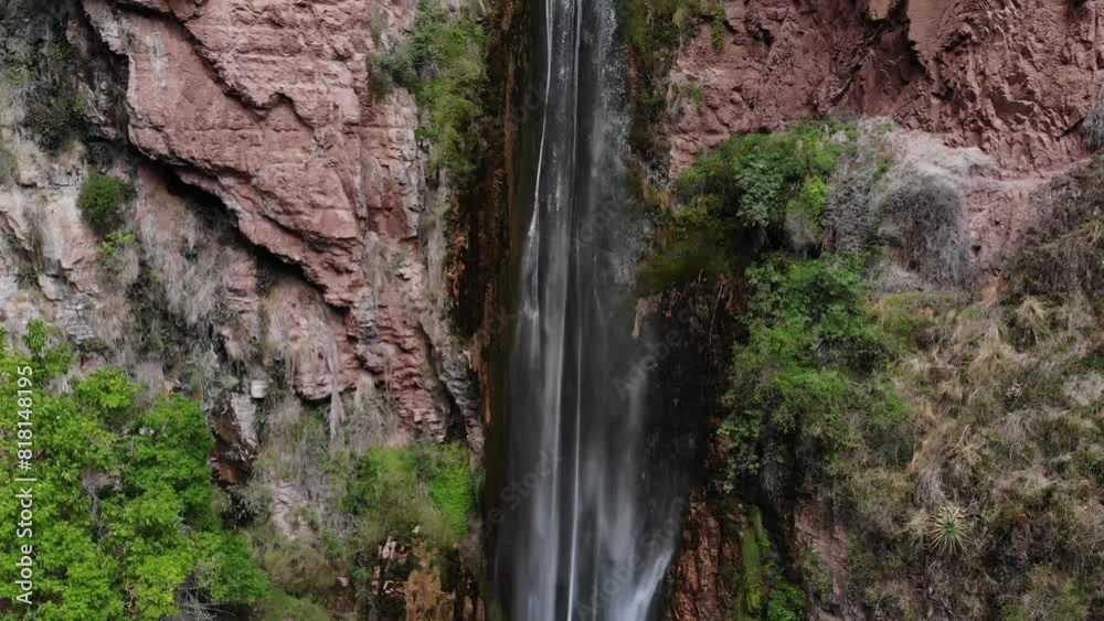 aerial view of the Perolniyoc waterfall in Cusco Peru, Urubamba Sacred Valley aerial view of the Perolniyoc waterfall in Cusco Peru, Urubamba Sacred Valley