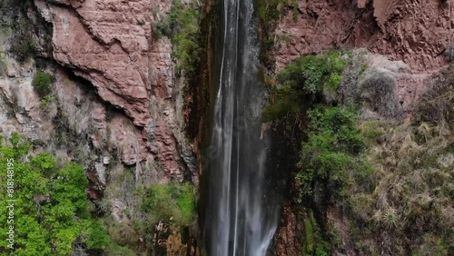 aerial view of the Perolniyoc waterfall in Cusco Peru, Urubamba Sacred Valley