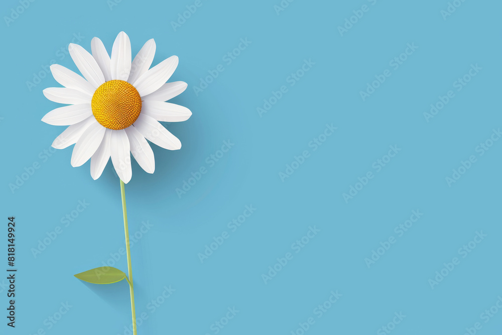 A simple, minimalistic, flat-style vector illustration with a daisy flower on a blue background. A simple, minimalistic, flat-style vector illustration with a daisy flower on a blue background.