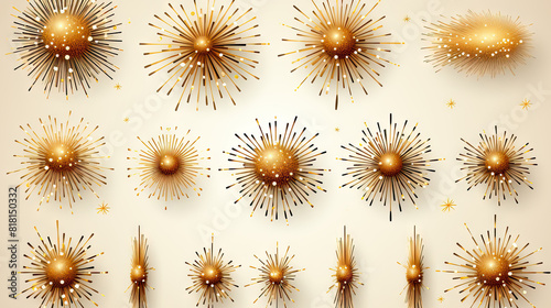 Gold Glitter and Sunburst Design - Vector Illustration with Shiny Starburst Patterns
