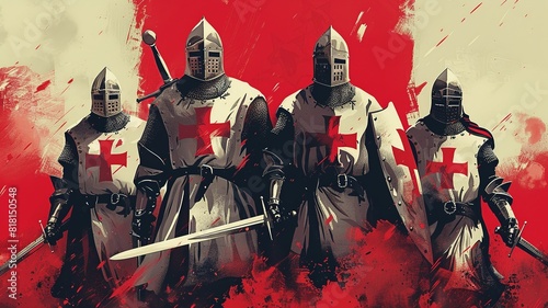 A minimalist illustration of Templar knights, utilizing clean lines and sparse details to portray the essence of their order and chivalry, capturing the iconic imagery of knights in armor photo