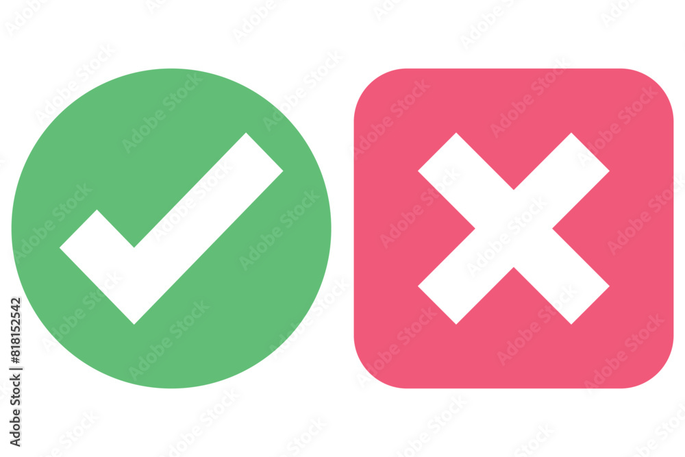 right and wrong icon with green and red, correct and incorrect symbol to guarantee the idea, agreement sign to confirm the right answer right and wrong icon with green and red, correct and incorrect symbol to guarantee the idea, agreement sign to confirm the right answer