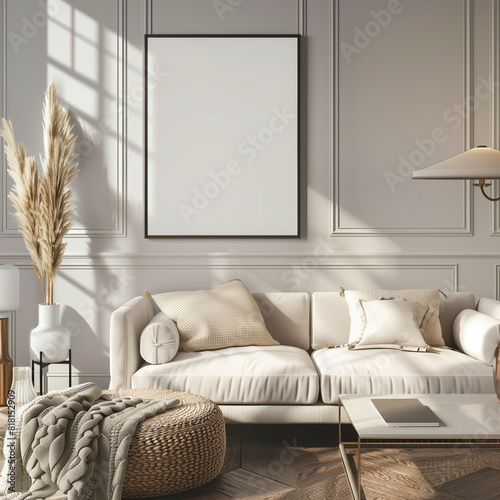 Mock up frame in modern interior, living room, Scandinavian style. photo