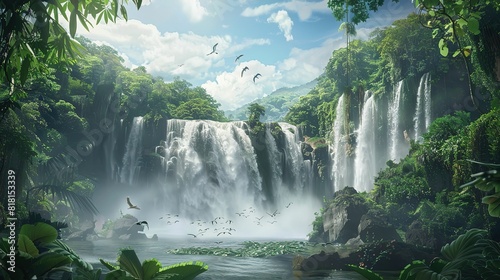 A thunderous waterfall in a rainforest UHD wallpaper