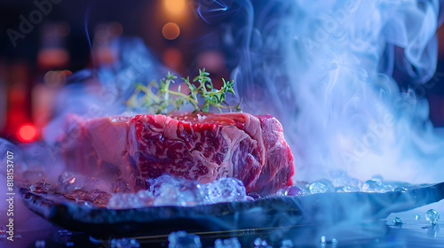 Grilled beef steak cooking on a barbecue, isolated on a plate