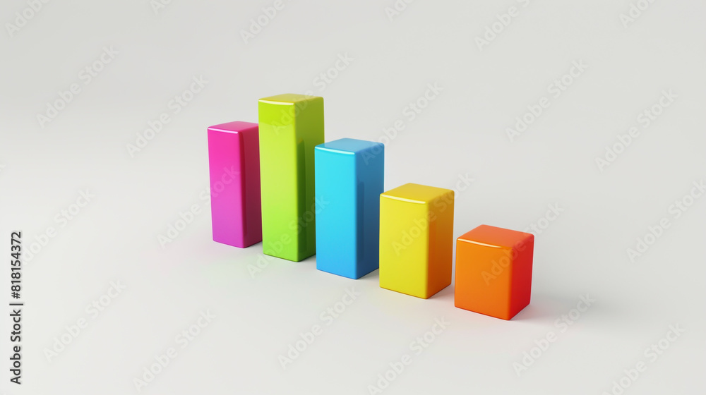 A basic bar chart featuring varied colors on a white backdrop. A basic bar chart featuring varied colors on a white backdrop.