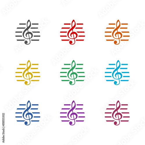 Treble clef  icon isolated on white background. Set icons colorful