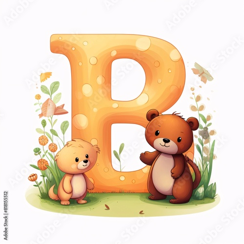 Font design for letter B with teddy bear and bear illustration.