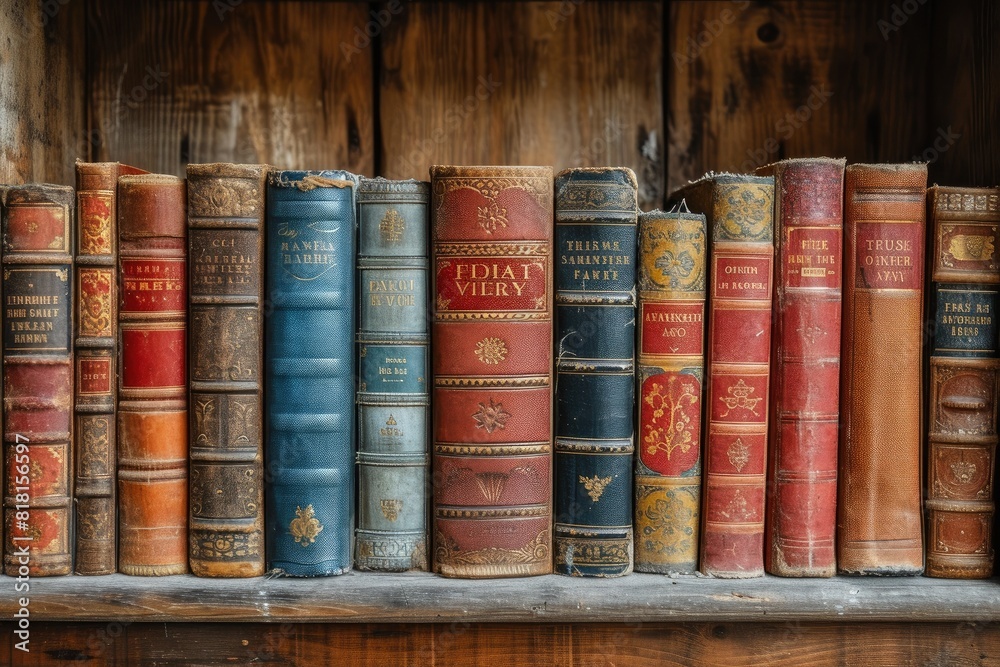 Intricate Histories: Close-Up of Aged Book Covers Intricate Histories: Close-Up of Aged Book Covers