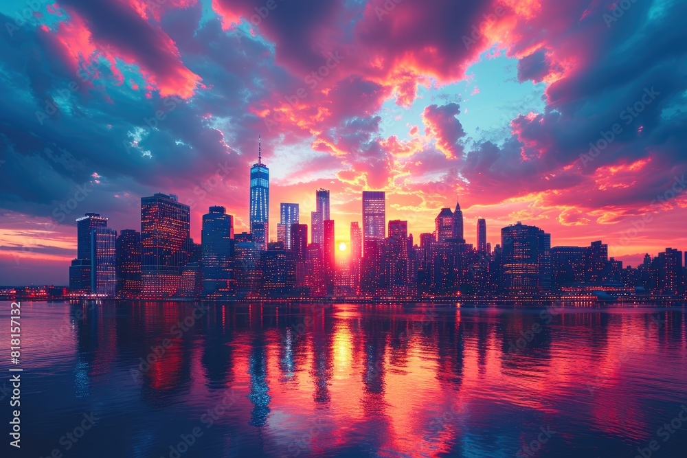 Fototapeta premium Sunset Symphony: Urban Vibrance in Twilight