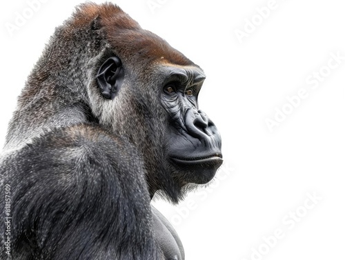 Wild gorilla animal isolated on white background