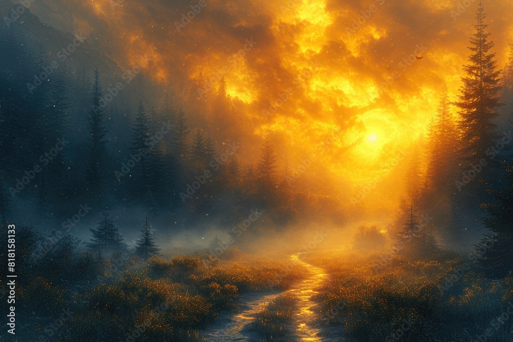 Tranquil Morning Stroll: Misty Forest Path Tranquil Morning Stroll: Misty Forest Path