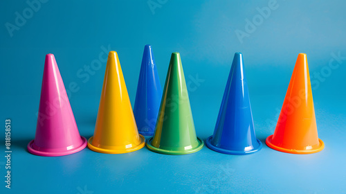 Rainbow Road traffic cone. Rainbow pylon gay LGBT rights colored Icon at blue Background. Illustration.