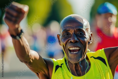 Triumphant Finish: Athlete Completing Marathon © Andrii 