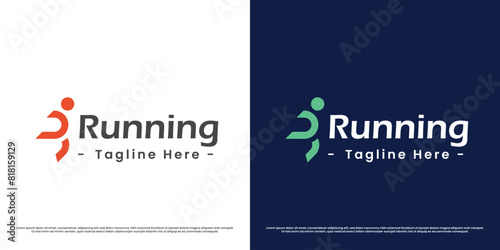 Running sport logo design illustration. Silhouettes of people sport walking sprint race athlete competition speed marathon activity fitness health. Modern casual minimal simple flat icon symbol.