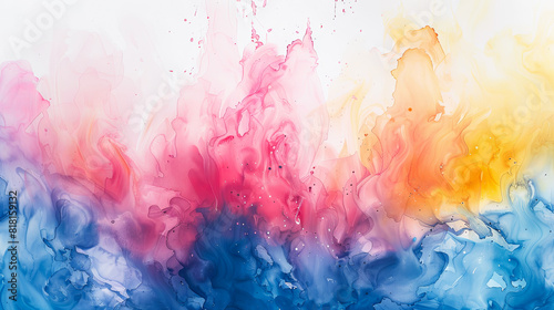 abstract watercolor background in blue  orange and pink colors.