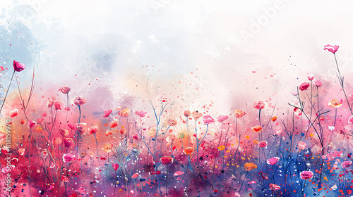 Fototapeta Naklejka Na Ścianę i Meble -  Abstract watercolor floral background with poppies. Hand drawn illustration