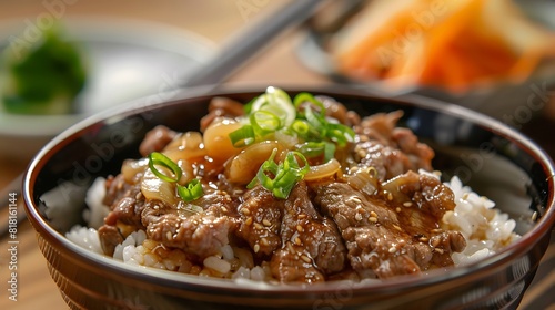 Gyudon, gyumeshi - rice bowl topped with beef and onion simmered...,