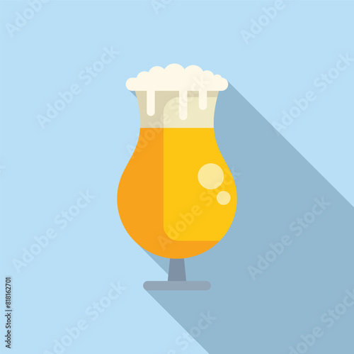 Vector illustration of a tulip glass full of foamy craft beer with shadow on a blue background